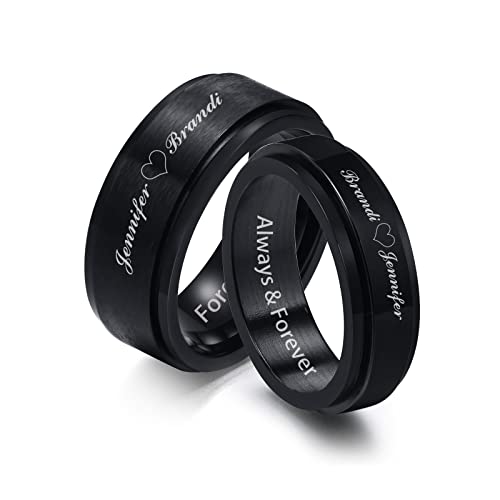 FLHEART Sein und ihr personalisiertes Paar Ringband Custom Graving Spinner Ring Sets Matching Ehering Bands Engagement Promise Ring für Herren Damen,Geschenk Für Ehemann Frau,Schwarz von FLHEART