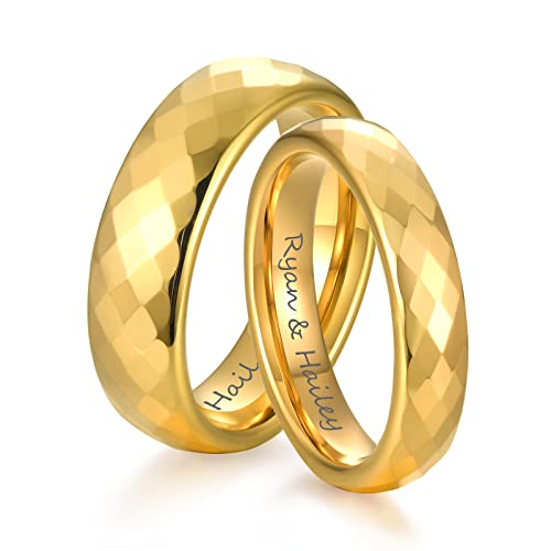 FLHEART Verlobungsringe Paar Ringe, Personalisierter Name, Datum, anfängliche römische Ziffer, Damen Herren Paar Ring Set, Vergoldet Wolfram passender Paar Band Ring für ihn ihr von FLHEART