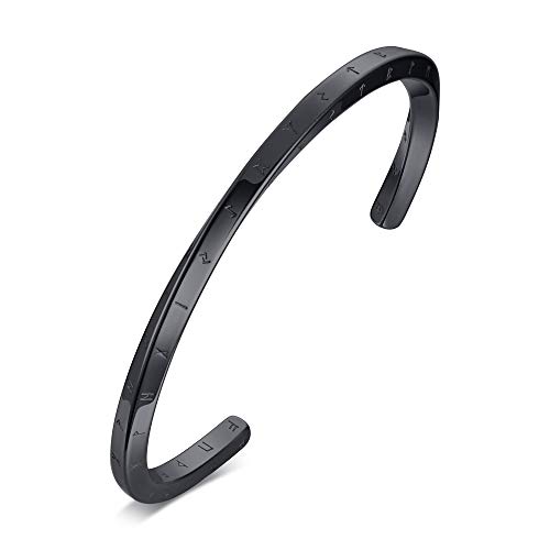 FLHEART Wikinger Armreif Geschenke Armband Herren - Schwarz Nordisches Wikinger Geschenke 24 Runen Alphabet Verdreht Mobius Armreifen Armbänder Amulett Talisman Schmuck für Männer Freund Familie von FLHEART