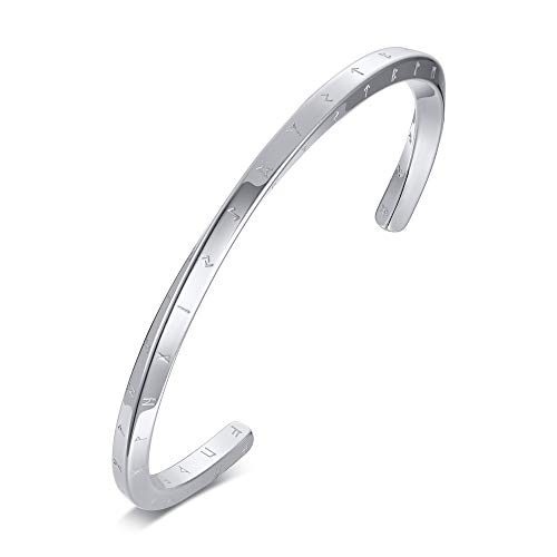 FLHEART Wikinger Geschenke Armreif Armband Herren - Silber Nordisches Wikinger Geschenke 24 Runen Alphabet Verdreht Mobius Armreifen Armbänder Amulett Talisman Schmuck für Männer Freund Familie von FLHEART
