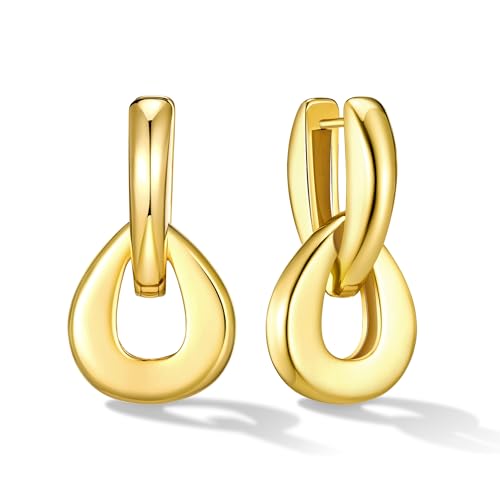 Hängende Ohrringe Gold Damen - Minimalistisches Goldene Hoop Ohrring für Frau, Hypoallergene 14K Vergoldete Huggie Ohrring, Umwandelbares Tropfen Statement Ohrringe Geschenke für Frauen Mädchen von FLHEART