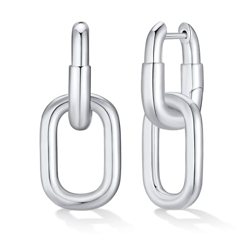 Ohrringe Silber Hängend Creolen für Damen - Minimalistisches Eckige Creolen mit Anhänger für Frau, Hypoallergene 18K Silbernen Tropfen Ohrringe, Leicht Statement Ohrringe Geschenke für Frauen Mädchen von FLHEART