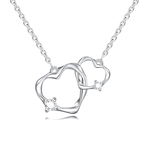 FLHEART Kette Herz Damen Halskette Silber - 14K Weißgold Kette Damen mit Zirkonia Doppel Herz Anhänger Einstellbare 40+5cm Kette, Herzkette Geschenke für Frauen Mädchen Geburtstag FLHEART Kette Herz Damen Halskette Silber - 14K Weißgold Kette Damen mit Zirkonia Doppel Herz Anhänger Einstellbare 40+5cm Kette, Herzkette Geschenke für Frauen Mädchen Geburtstag von FLHEART