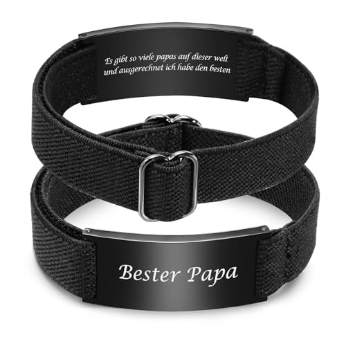 Herren Armband mit Gravur Vatertagsgeschenk - Nylon Elastische Strap Armbänder für Männer Graviert Liebe Text, Geschenke für Papa, Herrentagsgeschenke Männertag Geschenk für DAD Vater Vatertag von FLHEART