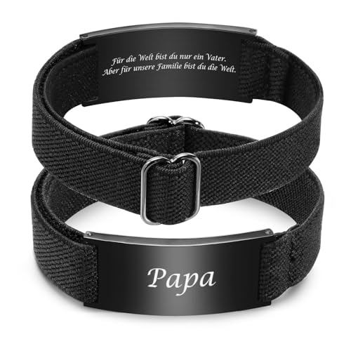 Herren Armband mit Gravur Vatertagsgeschenk - Nylon Elastische Strap Armbänder für Männer Graviert Liebe Text, Geschenke für Papa, Herrentagsgeschenke Männertag Geschenk für Vater DAD Vatertag von FLHEART