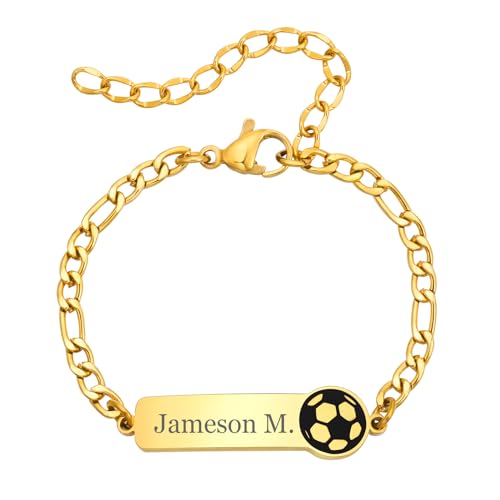 Kinder Mädchen Armband mit Gravur Namen - Personalisierte Fußball ID Armbänder für Kleinkind, Baby Armband mit Namen, Personalisiert Armkette Geschenk für Jungen Mädchen Geburtstag Einschulung von FLHEART