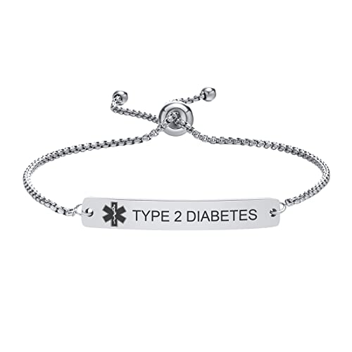 Medizinischer Alarm Armband Damen Mädchen - Personalisiertes Einstellbares Medizinisches Identifikationsarmband Aus Edelstahl Bolo Kostenlos Gravierte Medizinische Notfall Id Armbänder, Silber von FLHEART