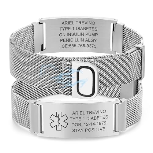Notfallarmband Herren SOS Armband Personalisierte - Verstellbare Edelstahl Medizinisches SOS ID Armband Gravur Allergie Diabetiker Epilepsie Telefonnummer Notfall Armbänder für Männer Erwachsene von FLHEART