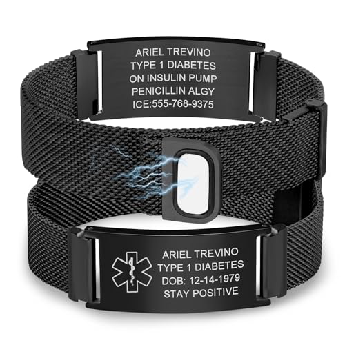Notfallarmband Herren SOS Armband Personalisierte - Verstellbare Edelstahl Medizinisches SOS ID Armband Gravur Diabetiker Allergie Epilepsie Telefonnummer Notfall Armbänder für Männer Erwachsene von FLHEART