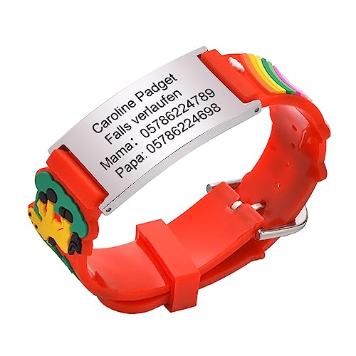 FLHEART Notfallarmband SOS Armband Kinder Telefonnummer - Wasserfest Rot Silikon Anti Verloren Kinder Identifikationsarmband Kinderarmband Namenarmband Personalisiertes ID Armband für Mädchen von FLHEART