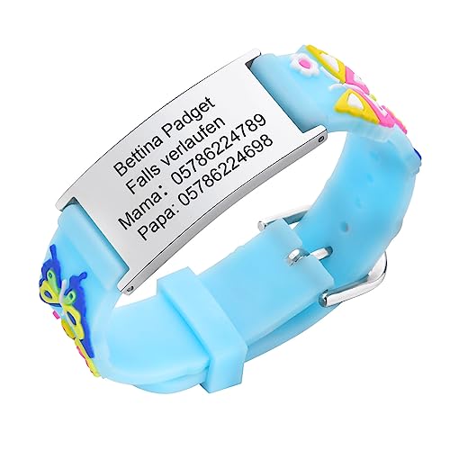 Notfallarmband SOS Armband Kinder Telefonnummer - Wasserfest Rot Silikon Anti Verloren Kinder Namenarmband Identifikationsarmband Kinderarmband Personalisiertes ID Armband für Mädchen Jungen von FLHEART