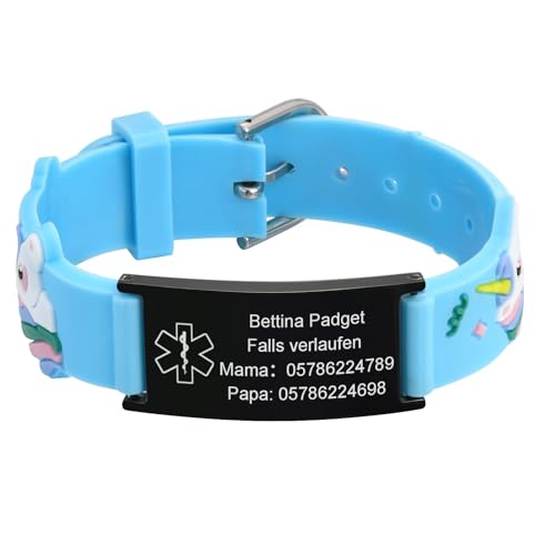 Notfallarmband Kinder SOS Armband Silikon - Personalisiert Anti Verloren Armbänder mit Gravur für Name Telefonnummer, Personalisiertes Wasserfest Kinderarmband Medizinisches Armband für Jungen von FLHEART