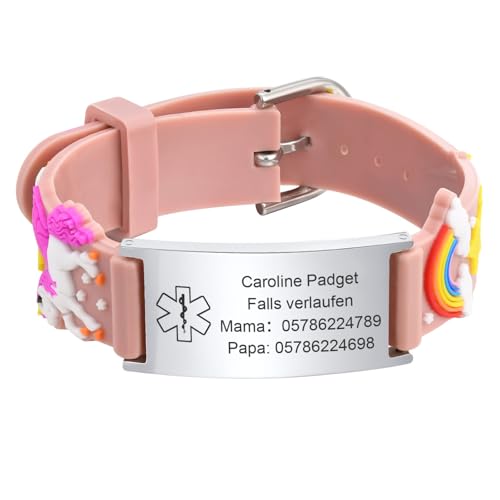 Notfallarmband Kinder SOS Armband Silikon - Personalisiertes Anti Verloren Armbänder mit Gravur für Name Telefonnummer, Personalisiert Wasserfest Kinderarmband Medizinisches Armband für Mädchen von FLHEART
