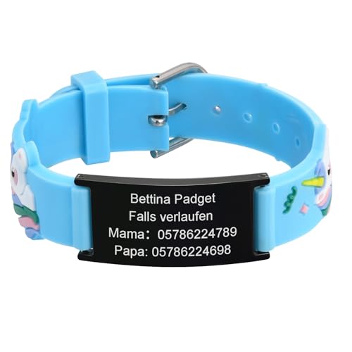 Notfallarmband Kinder SOS Armband Silikon - Personalisiertes Wasserfest Kinderarmband Medizinisches Armband, Personalisiert Anti Verloren Armbänder mit Gravur für Name Telefonnummer für Jungen von FLHEART