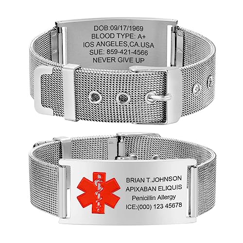 Notfallarmband Medizinisches Armband Herren Personalisierte : Silber Notfall Schmuck Gravur Ice Name Identifikation Allergien Diabetes Epilepsie Armbänder Medizinische Alarm Armband für Männer Jungen von FLHEART