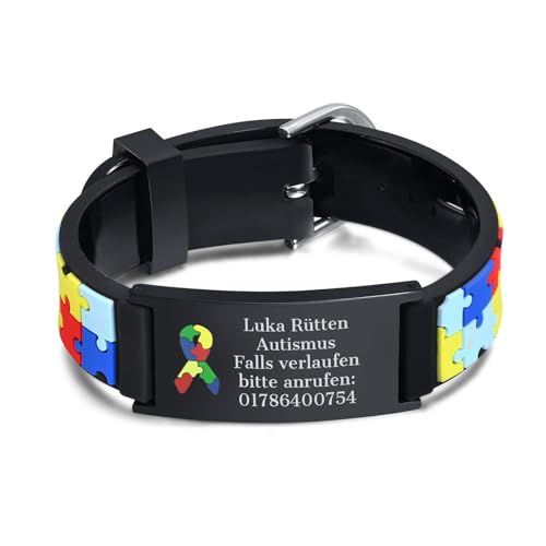 Notfallarmband SOS Armband Kinder - Identifikationsarmband Gravur Telefonnummer Name, Anti Verloren Armbänder für Autismus Kinder, Personalisiertes Notfall Medizinische Armband für Mädchen Jungen von FLHEART