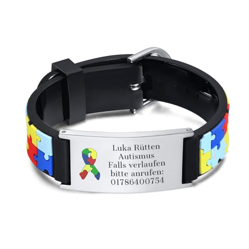 Notfallarmband SOS Armband Kinder - Kinderarmband Gravur Telefonnummer Name, Anti Verloren Armbänder für Autismus Kinder, Personalisiertes Notfall Medizinische Armband für Mädchen Jungen von FLHEART