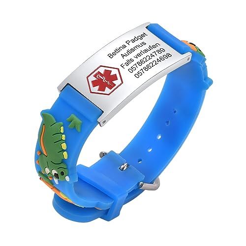 Notfallarmband SOS Armband Kinder Telefonnummer - Wasserfest Blau Silikon Anti Verloren Kinder Namenarmband Identifikationsarmband Kinderarmband Personalisiertes Medizinisches ID Armband für Jungen von FLHEART