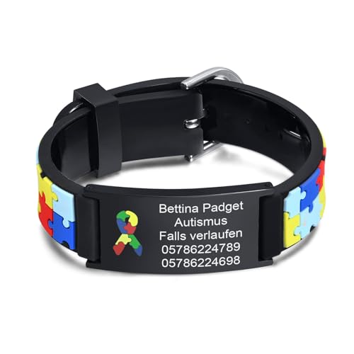 Notfallarmband SOS Armband Kinder Telefonnummer - Wasserfest Silikon Anti Verloren Kinder Namenarmband Identifikationsarmband Kinderarmband Personalisierte Autismus ID Armband für Jungen von FLHEART