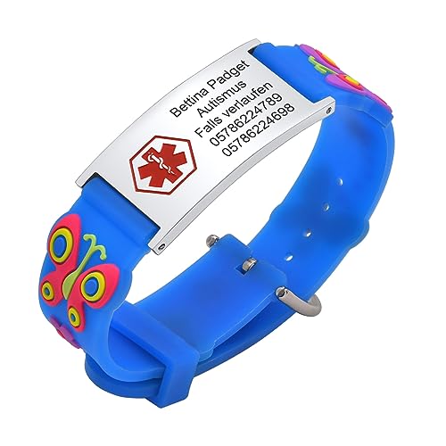 Notfallarmband SOS Armband Kinder Telefonnummer - Wasserfest Silikon Anti Verloren Kinder Namenarmband Identifikationsarmband Kinderarmband Personalisiertes Medizinisches ID Armband für Jungen von FLHEART