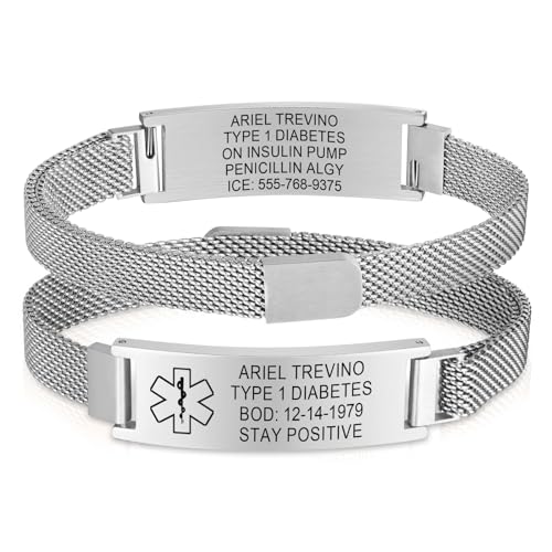 Notfallarmband SOS ID Armband Personalisierte - Verstellbare Edelstahl Medizinisches SOS Armband mit Gravur Diabetes Allergie Epilepsie Telefonnummer Notfall Armbänder für Erwachsene Frauen Mädchen von FLHEART