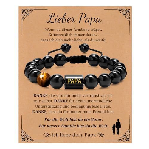 FLHEART Vatertagsgeschenk Papa Geschenk Vater - 10mm Verstellbare Gravur Papa Perlenarmband Herren für Vater, Männer Armband Geschenke für Papa Vatertag von FLHEART