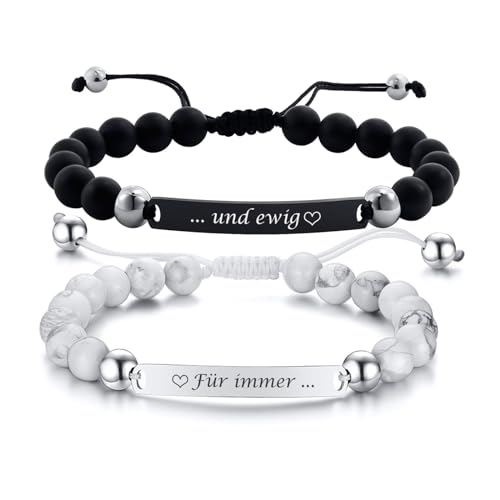 Partner Armbänder Pärchen Armband Geschenke - Edelstahl Tag Gravur Liebeszitat Für Immer und Ewig Perlen Armkette für Paare Familie Freunde Freundschaftsarmband Pärchen Armband für Herren Damen von FLHEART