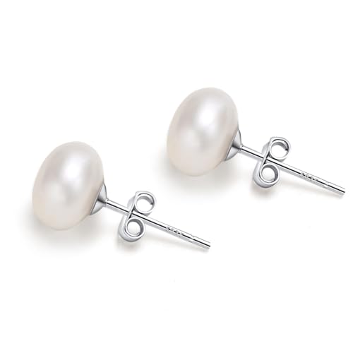 Ohrringe Silber 925 Damen Perlenohrringe - 8MM Süßwasserperlen Ohrringe Stecker Perlen Ohrstecker Schmuck Geschenke für Mädchen Frauen Freundin Echt Silber Damenohrringe für Weihnachten Geburtstag von FLHEART