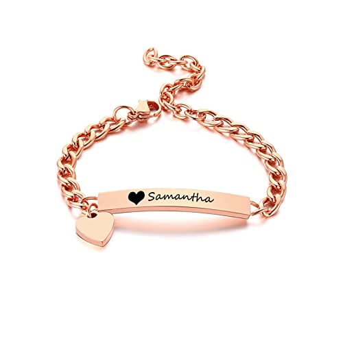 Personalisiert Baby Bar Armbänder : 18K Vergoldet Edelstahl Name ID Platte Armband für Kinder Kleinkind von Mama, graviert Kind Name für Tochter Sohn, Neugeborenes Geburtstag Geschenk,Nickel frei von FLHEART