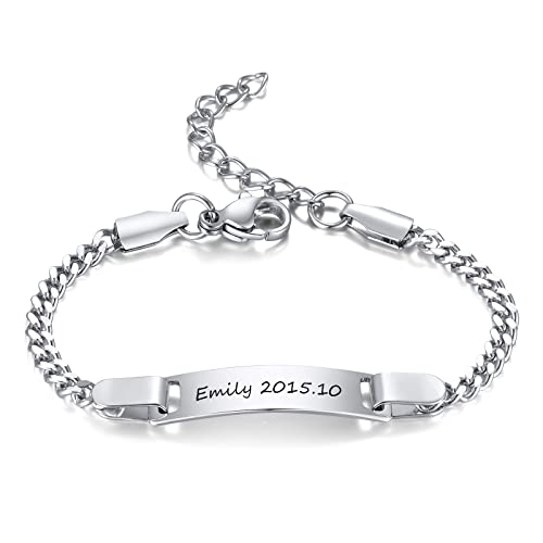 Personalisiert Baby Bar Armbänder : 18K Vergoldet Edelstahl Name ID Platte Armband für Kinder Kleinkind von Mama, graviert Kind Name für Tochter Sohn, Neugeborenes Geburtstag Geschenk,Nickel frei von FLHEART