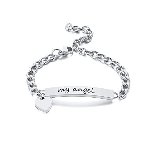 Personalisiert Baby Bar Armbänder : 18K Vergoldet Edelstahl Name ID Platte Armband für Kinder Kleinkind von Mama, graviert Kind Name für Tochter Sohn, Neugeborenes Geburtstag Geschenk,Nickel frei von FLHEART