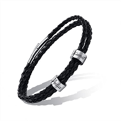 Personalisierte Namen Perlen Armbänder - Gravur 2 ～ 7 Namen Benutzerdefinierteised Identifikation ID für Damen Herren Edelstahl Perlen Geflochtene Manschette Freundschaft Weihnachten Geschenk 2 Namen von FLHEART