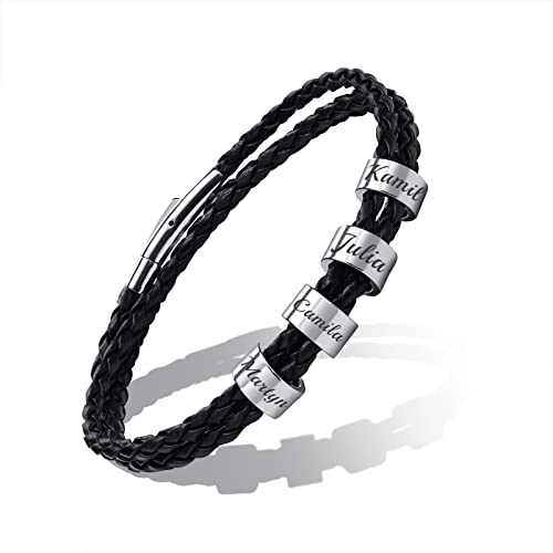 Personalisierte Namen Perlen Armbänder - Gravur 2 ～ 7 Namen Benutzerdefinierteised Identifikation ID für Damen Herren Edelstahl Perlen Geflochtene Manschette Freundschaft Weihnachten Geschenk 4 Namen von FLHEART