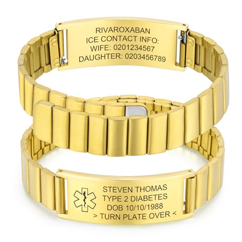Personalisierte Notfallarmband Medizinisches Armband Herren - Edelstahl Notfall Identifikationsarmband Gravur Allergie Epilepsie Diabetes Telefonnummer, SOS Armband Notfall Armbänder für Erwachsene von FLHEART