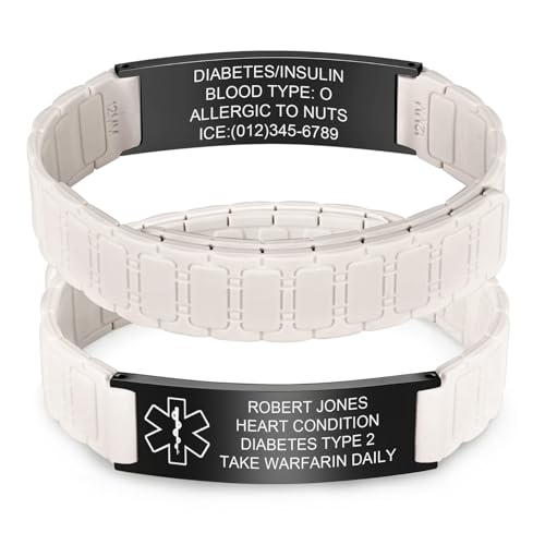 Personalisiertes Notfallarmband Damen Herren - Wasserfest Silikon Sport SOS ID Armband mit Gravur Name Telefonnummer Allergie Diabetes Epilepsie, Medizinisches Alarm Notfall Armbänder für Erwachsene von FLHEART