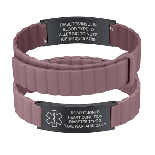 Personalisiertes Notfallarmband Herren Damen - Wasserfest Silikon Sport SOS ID Armband Gravur Name Telefonnummer Allergie Epilepsie Diabetes, Personalisiert Medizinisches Notfall Armbänder für Männer von FLHEART