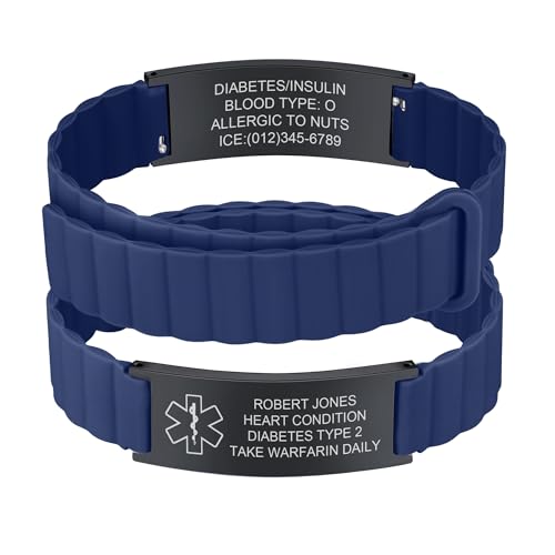 Personalisiertes Notfallarmband Herren Damen - Wasserfest Silikon Sport SOS ID Armband Gravur Name Telefonnummer Epilepsie Diabetes Allergie, Personalisiert Medizinisches Notfall Armbänder für Männer von FLHEART