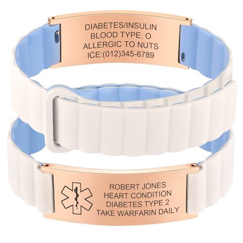 Personalisiertes Notfallarmband Herren Damen - Wasserfest Silikon Sport SOS ID Armband mit Gravur Name Telefonnummer Allergie Epilepsie Diabetes, Medizinisches Notfall Armbänder für Erwachsene von FLHEART