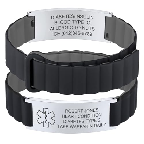 Personalisiertes Notfallarmband Herren Damen - Wasserfest Silikon Sport SOS ID Armband mit Gravur Name Telefonnummer Allergie Epilepsie Diabetes, Medizinisches Notfall Armbänder für Erwachsene von FLHEART