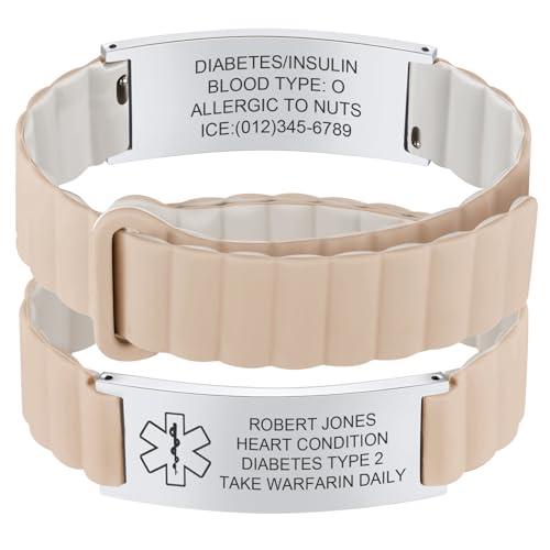 Personalisiertes Notfallarmband Herren Damen - Wasserfest Silikon Sport SOS ID Armband mit Gravur Name Telefonnummer Epilepsie Allergie Diabetes, Medizinisches Alarm Notfall Armbänder für Erwachsene von FLHEART