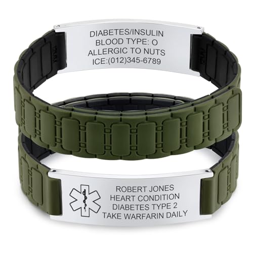 Personalisiertes Notfallarmband Herren Damen - Wasserfest Sport Silikon SOS ID Armbänder mit Gravur Name Telefonnummer Diabetes Epilepsie Allergie, Medizinisches Alarm Notfall Armband für Erwachsene von FLHEART