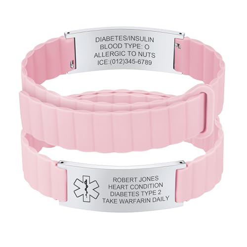 Personalisiertes Notfallarmband Herren Damen - Wasserfest Sport Silikon SOS ID Armband Gravur Name Telefonnummer Diabetes Allergie Epilepsie, Personalisiert Medizinisches Notfall Armbänder für Männer von FLHEART