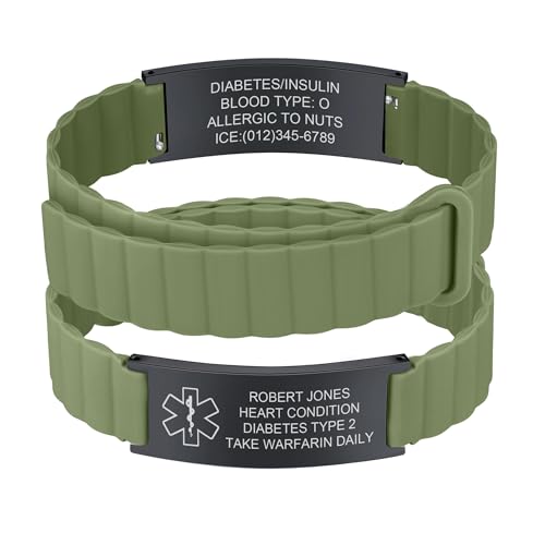 Personalisiertes Notfallarmband Herren Damen - Wasserfest Sport Silikon SOS ID Armband Gravur Name Telefonnummer Epilepsie Allergie Diabetes, Personalisiert Medizinisches Notfall Armbänder für Männer von FLHEART