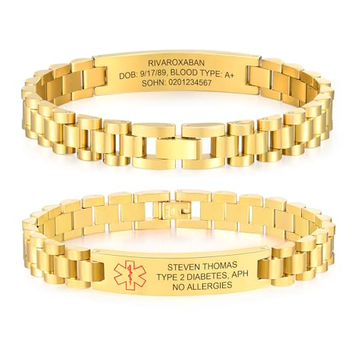 Personalisiertes Notfallarmband SOS Armband Herren - Edelstahl Notfall ID Armband mit Gravur Name Telefonnummer Allergie Epilepsie Diabetes, Medizinisches Alarm Armbänder für Männer Erwachsene von FLHEART