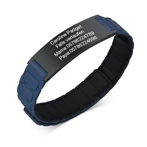 Personalisiertes Notfallarmband SOS Armband Kinder - Wasserfest Silikon Anti Verloren Armbänder mit Gravur Name Telefonnummer für Kinder, Dark Blau Sicherheitsarmband Medizinisches Armband für Jungen von FLHEART