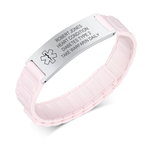Personalisiertes Notfallarmband SOS Armband Kinder - Wasserfest Silikon Anti Verloren Armbänder mit Gravur Name Telefonnummer für Kinder, Sicherheitsarmband Medizinisches ID Armband für Mädchen, Rosa von FLHEART
