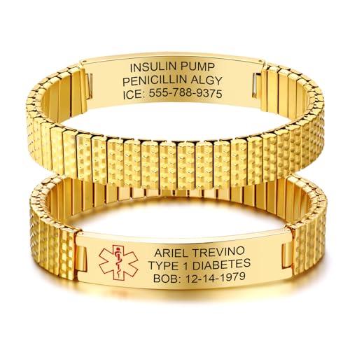 Personalisiertes SOS Armband Notfallarmband Herren - Edelstahl Elastische Notfall Armbänder mit Gravur Name Telefonnummer Diabetes Epilepsie Allergie, Medizinisches Alarm Armband für Erwachsene Männer von FLHEART