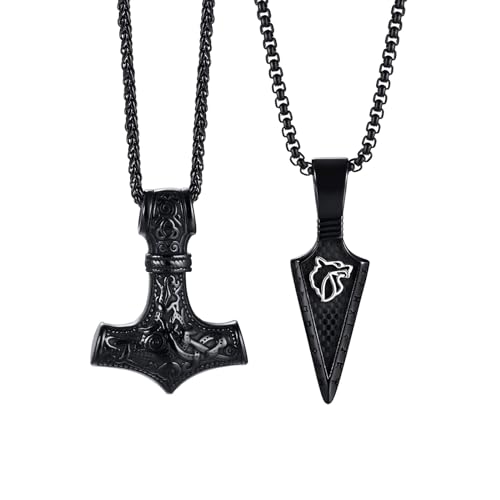 Wikinger Schmuck Nordisch Jahrgang Gotisch Mjolnir Thor Hammer Valknut Anhänger Matching Wolf Kopf Symbol Pfeilspitze Anhänger Halskette Geburtstag Vatertag Geschenk für Herren Papa Freundschaft von FLHEART