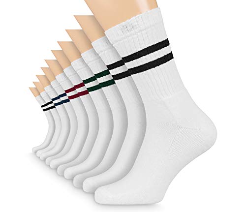 FLINK Herren Damen Crew Socks Socken mit Streifen Baumwolle (DE/NL/SE/PL, Numerisch, 39, 42, Regular, Regular, Weiß | 5 Paar) von FLINK