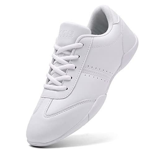 Damen Cheerleading Schuhe Mädchen Bequem Mode Cheer Schuhe Leicht Atmungsaktiv Training Schuhe Drinnen Team Tanzschuhe Weiß 41 von FLIOZY